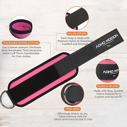 Miniatura 10 de (Pair Comfortable Adjustable Ankle Straps for Cable Machines Women, Gym Workout Leg Strap, Glute Cuff, Ankle Cuffs for Glute Workouts, Foot Straps