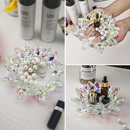 Miniatura 8 de Portavelas de loto de cristal grande de 7 pulgadas de ancho, candelabro, candelabro, candelabro votivo de vidrio para decoración de mesa de cena de