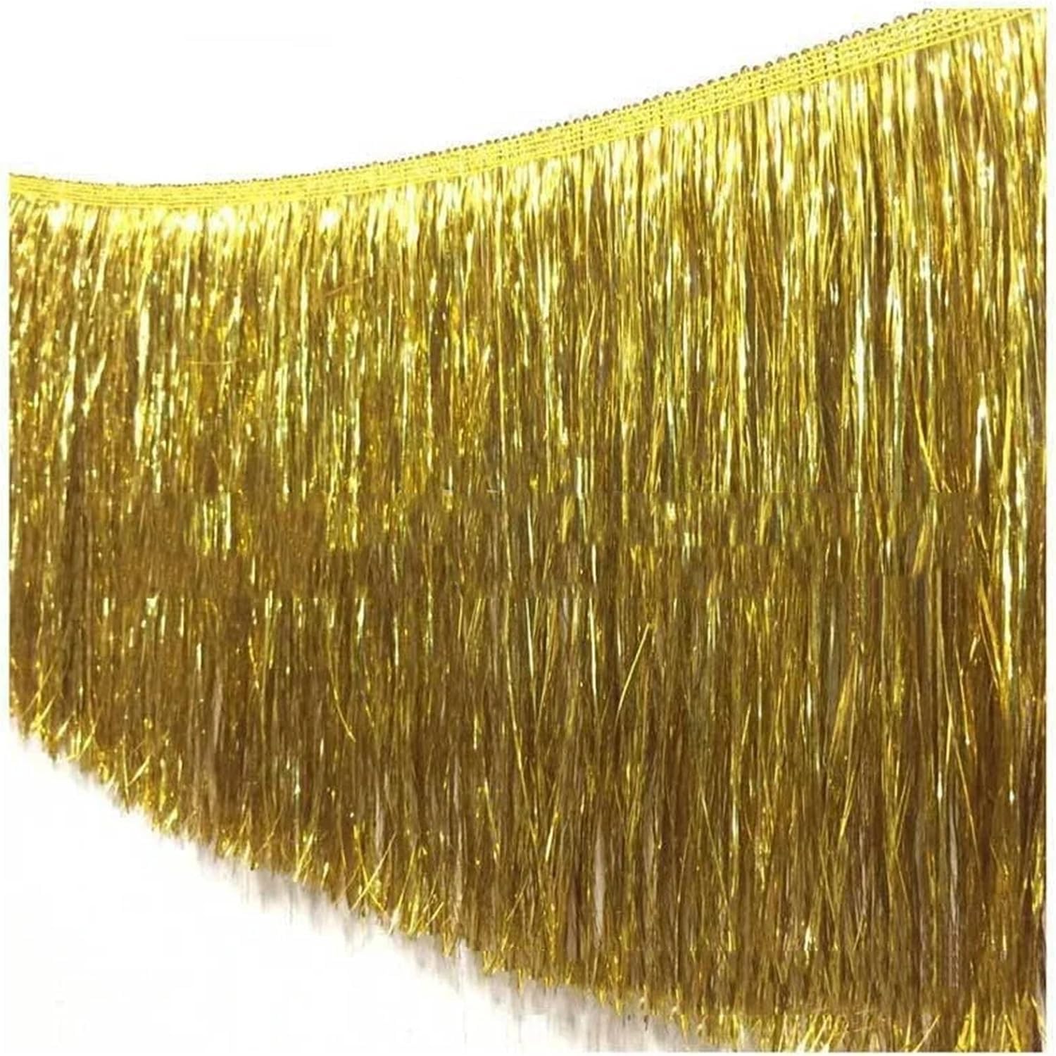 Encaje con borlas dorado de 10 metros para vestidos de baile latino y trajes de escenario