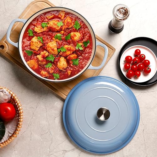 Miniatura 6 de NUTRIUPS Olla de horno holandés de hierro fundido esmaltado de 3.6 cuartos de galón con tapa, horno holandés de hierro fundido antiadherente con