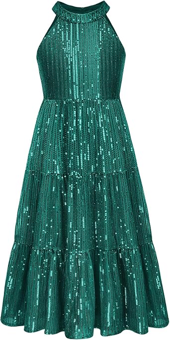 GRACE KARIN Girls Sequin Dress Formal Party Elegant Fancy Girls Maxi Long Dress for 5-14Y