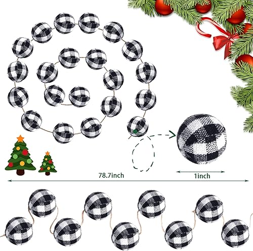 Miniatura 2 de Sumind 2 guirnaldas de bolas de Navidad de búfalo a cuadros, guirnalda de pompones de Navidad de 0.984 in, 40 bolas para pared, chimenea, árbol de