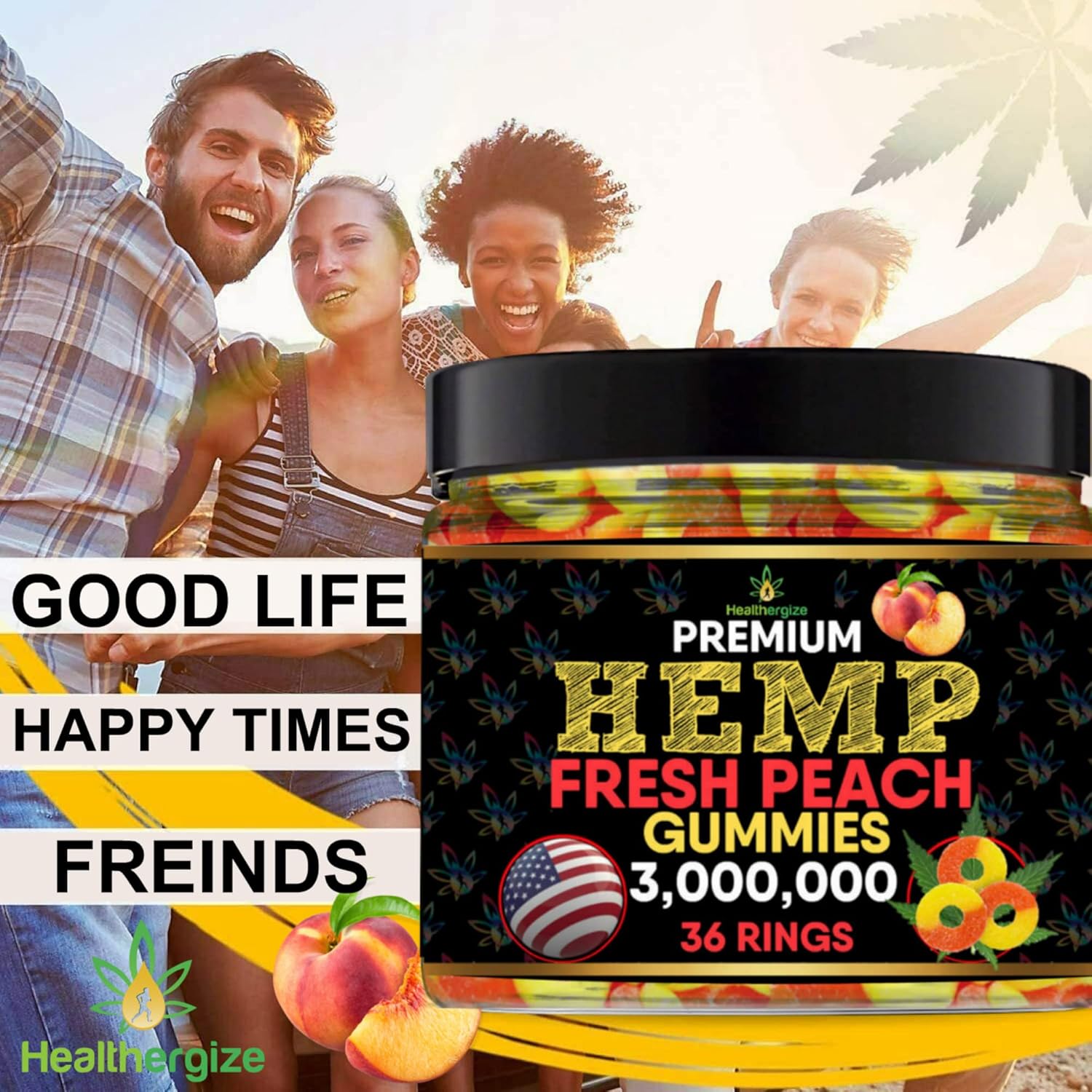 Hemp Gummies for Sleep-Fresh Peach Rings-Full Flavor Peach Gummy Bear Edibles Candy-Natural Hempseed Oil-Made in USA