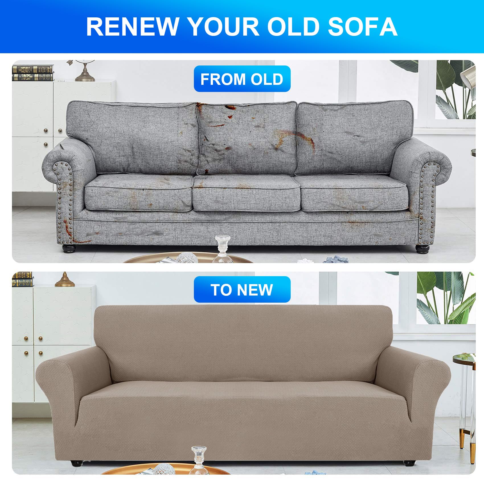 CYCMACO Copridivano 3 Posti Con Braccioli, Copridivani Elasticizzato Antiscivolo, Universale Moderno Copri Divano Antigraffio, Sofa Cover Antimacchia, Lavabile In Lavatrice, Cachi