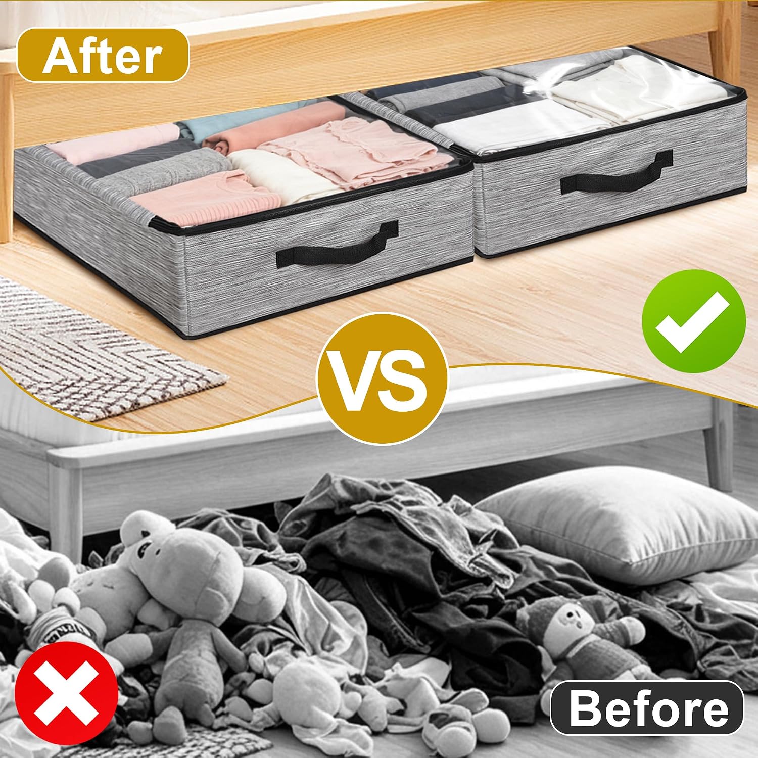 2 Pack Under Bed Storage Containers with Handles & Label Holder