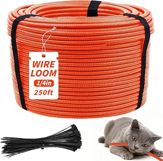 Oleitodh 250 ft 1/4 in OD Orange Split Wire Loom Tubing, with 50 Ties