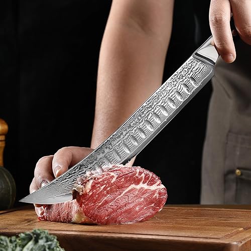 Miniatura 6 de Cuchillo de carnicero – 10 ″ Cimitar & Breaking Knife Knife – Japanese VG-10 Damasco Steel – Full Tang & Razor Sharp – Diseño ergonómico de mango de