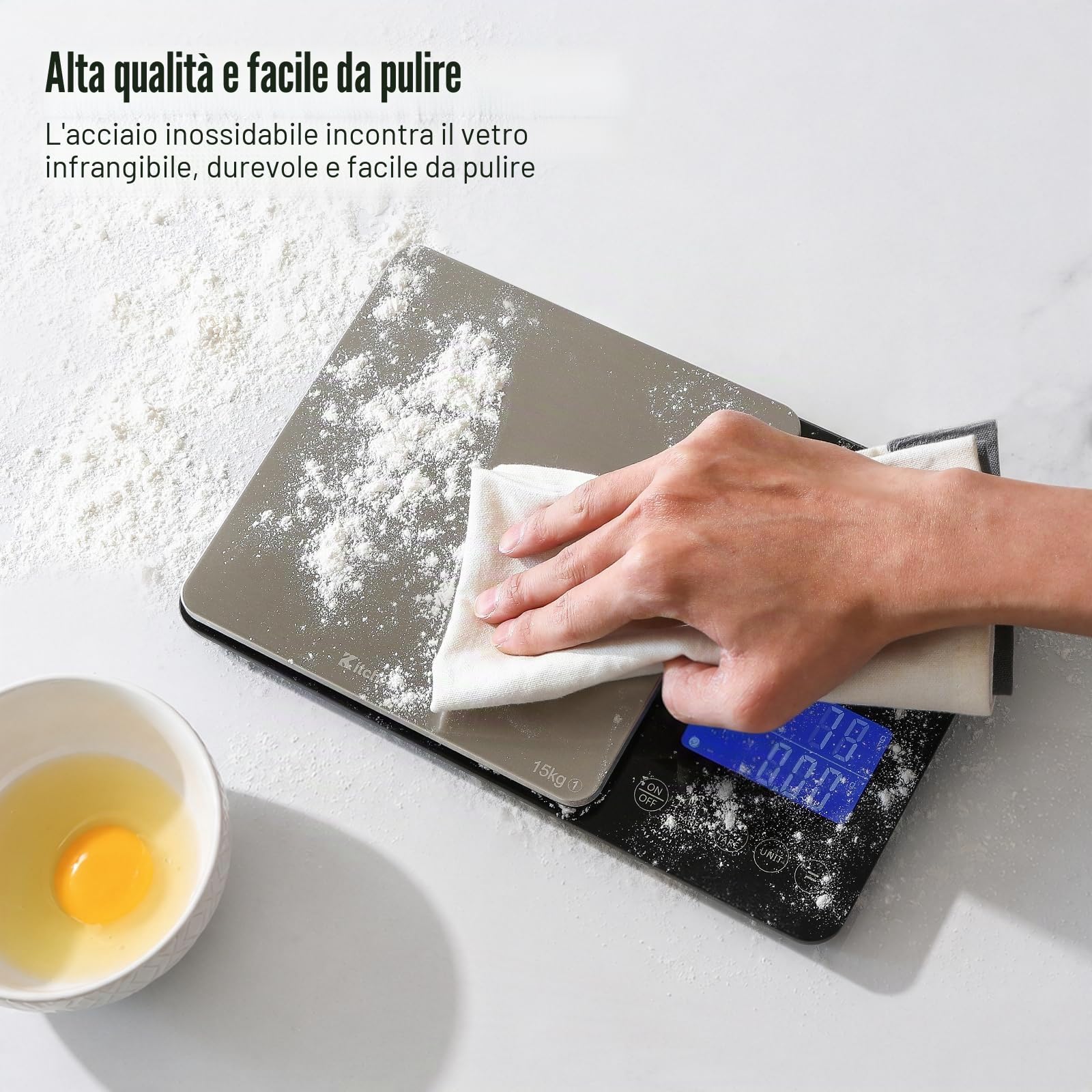 KitchenTour - Bilancia digitale per alimenti, per cucina, 0,0 g/15 kg, doppia piattaforma, bilancia da cucina intelligente di precisione, peso digitale in grammi e once, per cucinare a casa, preparare