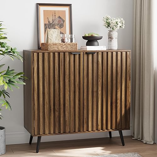 Semiocthome Walnut Buffet Cabinet with Storage, Sideboard Cabinet with Fluted