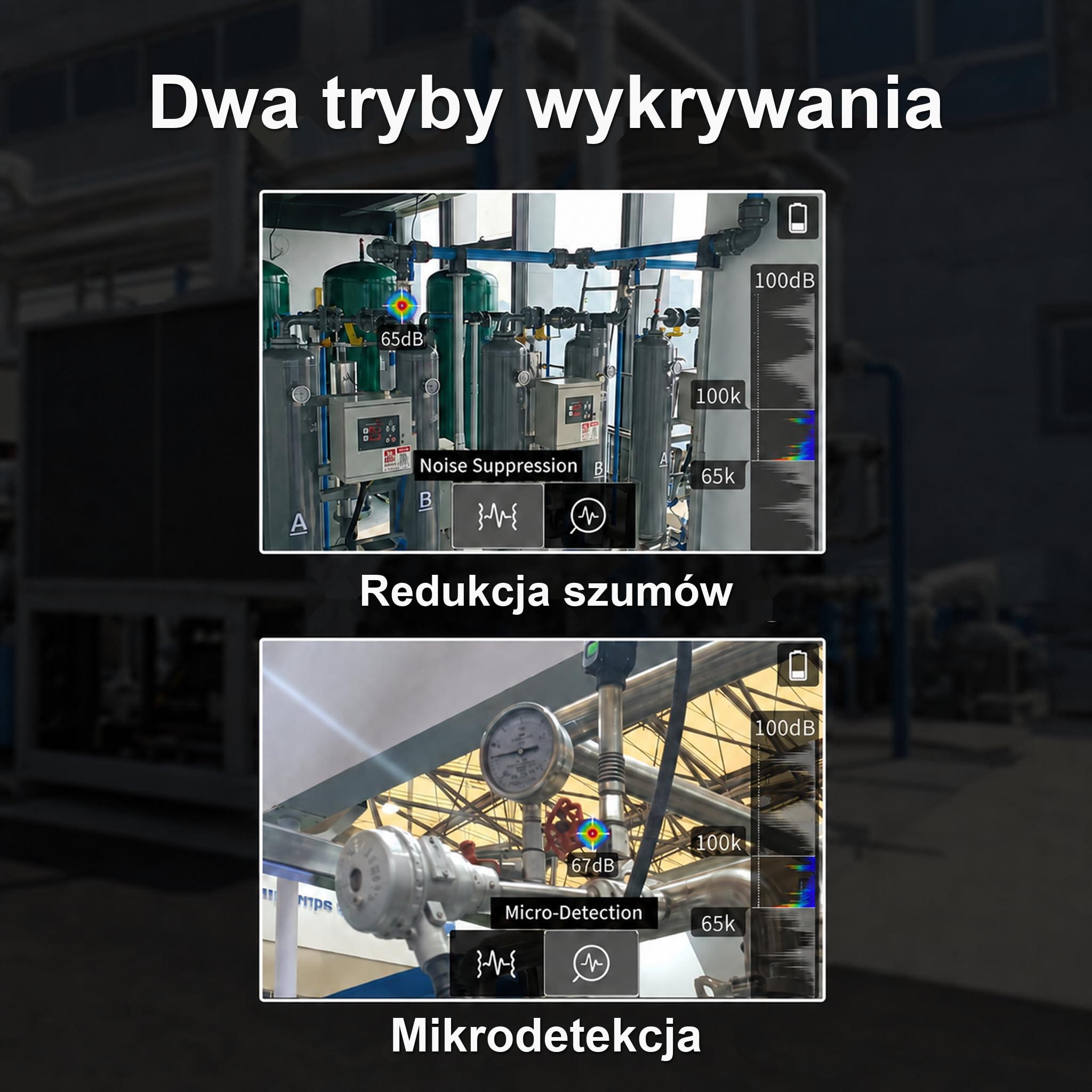 TD2e Kamera akustyczna, 64 mikrofony MEMS, detektor nieszczelności sprężonego powietrza, gazu i instalacji próżniowych, 2–100 kHz, ekran 3,5", 5 MP, przemysł, HVAC, utrzymanie ruchu