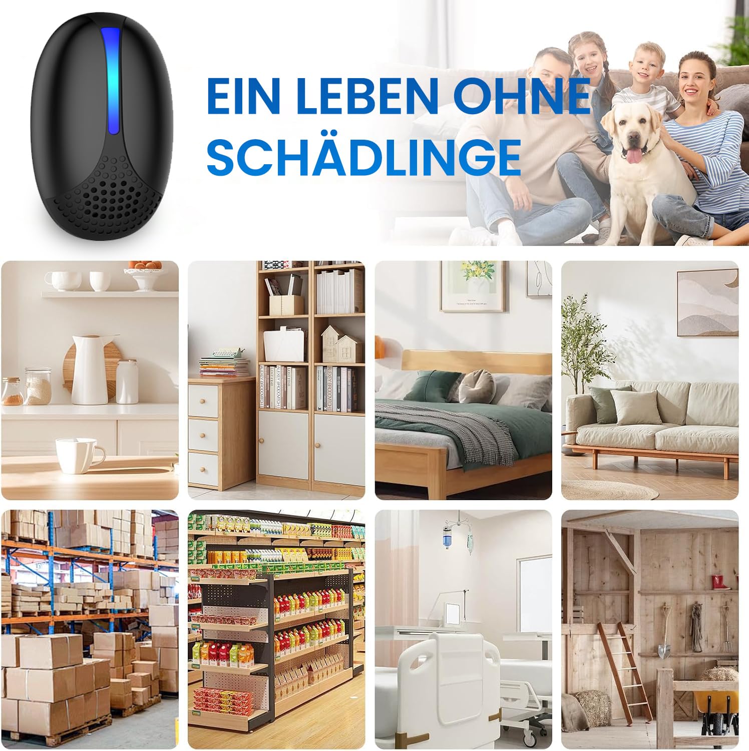 Ultraschall Schädlingsbekämpfer 6er Set – Plug-In Mäuseabwehr & Elektronischer Insektenvertreiber gegen Mäuse, Ratten, Mücken, Kakerlaken, Spinnen – Für Innenräume（Schwarz）