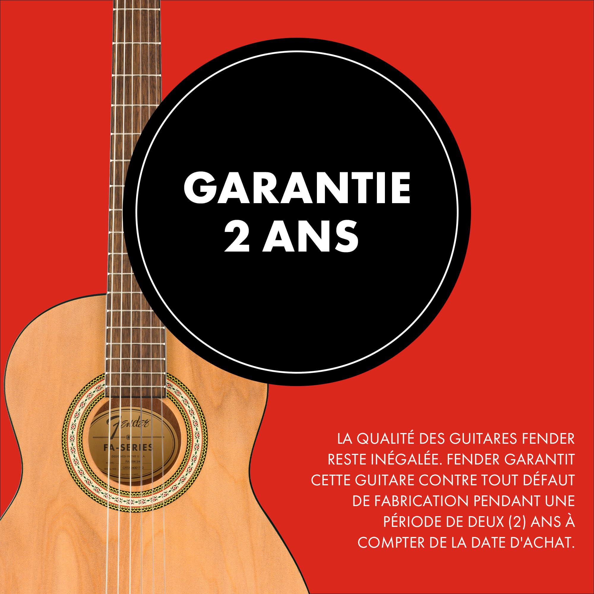 Fender FA-25N Guitare Acoustique Nylon 3/4, Guitare pour Débutants, Garantie 2 Ans, Idéale pour Enfants Débutants, Facile à Manipuler, Couleur Naturelle