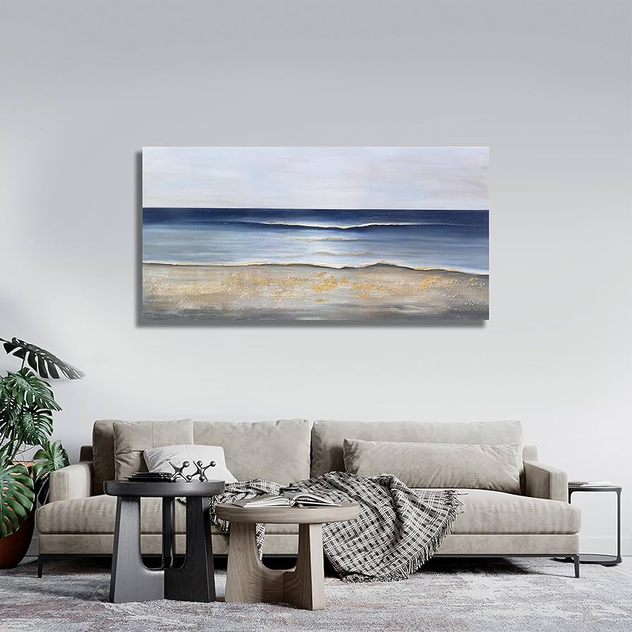 Amazon.com: Yuaxker Ocean Canvas Wall Art Blue and Gold Wall