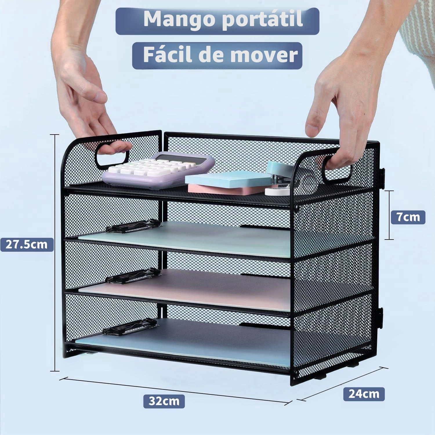 LATERN Bandeja de Malla Metálica 4 Niveles 32CM x 28CM x 24CM Organizador Extraíble para Archivadores