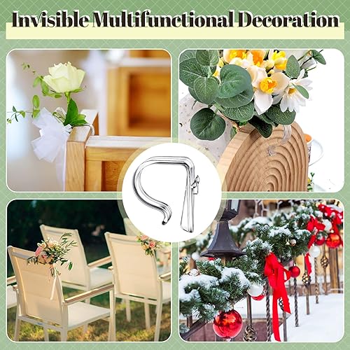 Miniatura 6 de Paquete de 24 clips de banco de iglesia para bodas, ganchos de plástico transparente y resistente, decoración de flores para decoración de pasillo,