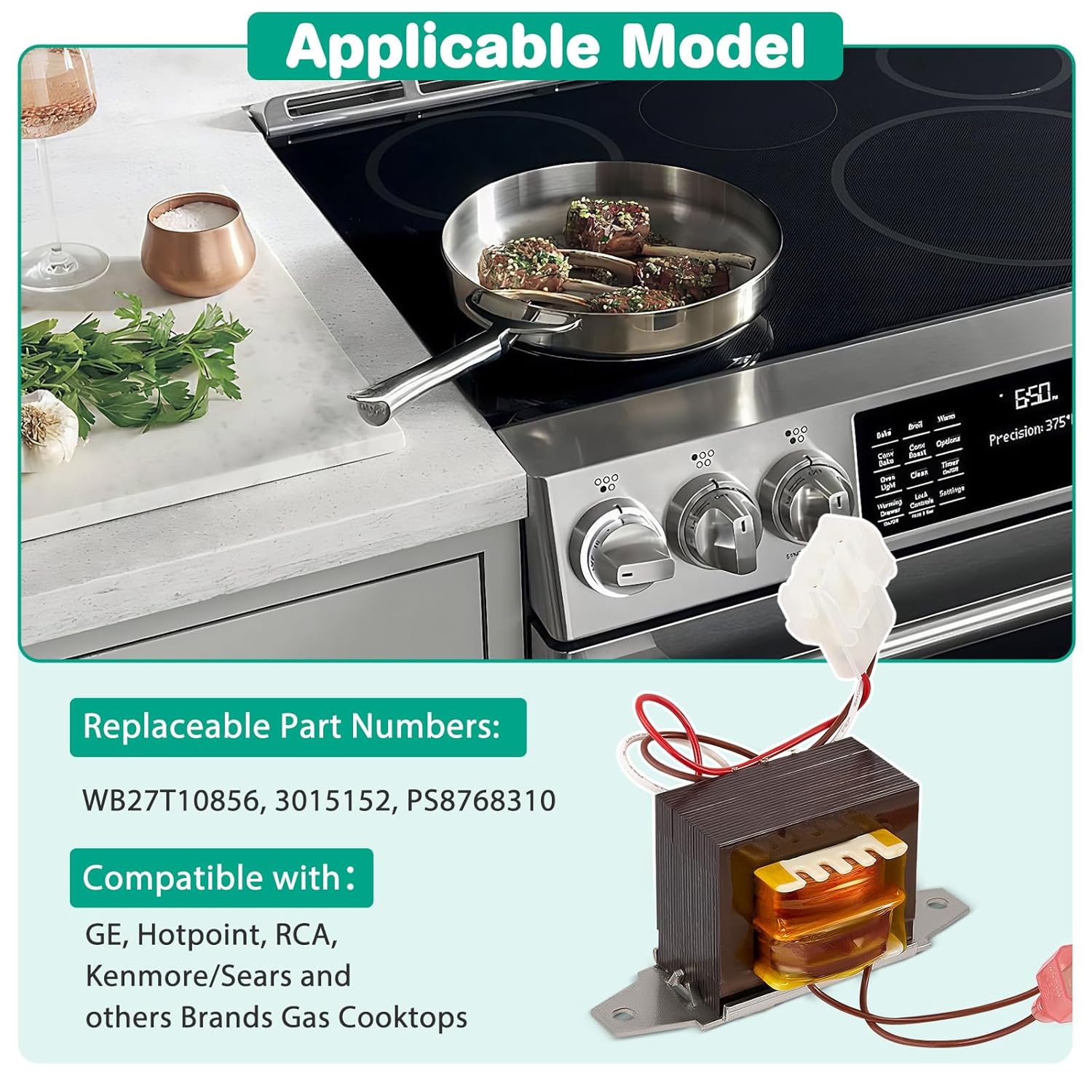 WB27X21609 Cooktop Control Transformer Compatible with GE Hotpoint RCA Kenmore Sears, Gas Stove Transformer Replaces WB27T10856, 3015152, PS8768310