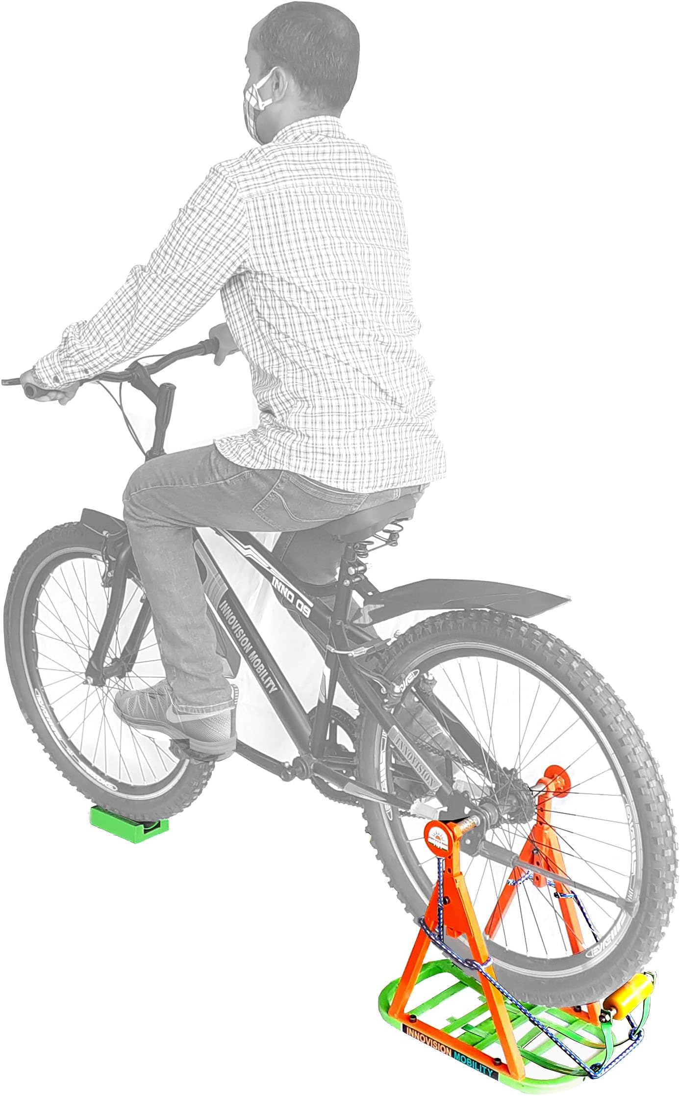 Bicycle Indoor Trainer-Exercise Stand | Resistance through mechanical roller| Multi purpose-can be used as a carrier| Variable height| MS Material | Multi Colored(Orange & Green)
