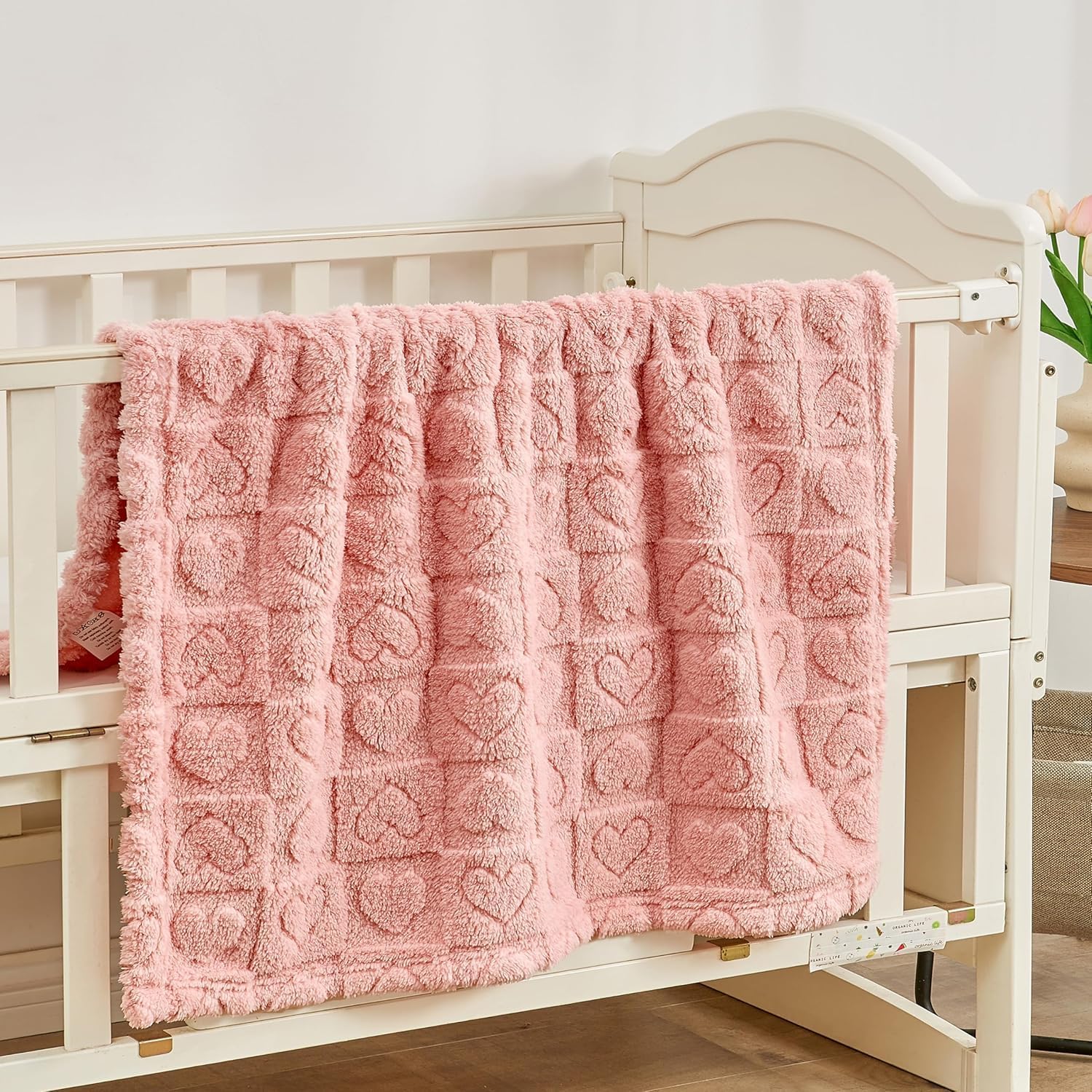 LSYZHX Fleece Baby Blanket Heart Checkered Blanket,30"X40" Cozy Soft Warm Sherpa Baby Blanket for Girls Boys Newborn Essentials for Infant Baby Shower Receiving Gift (Pink) - Image 4