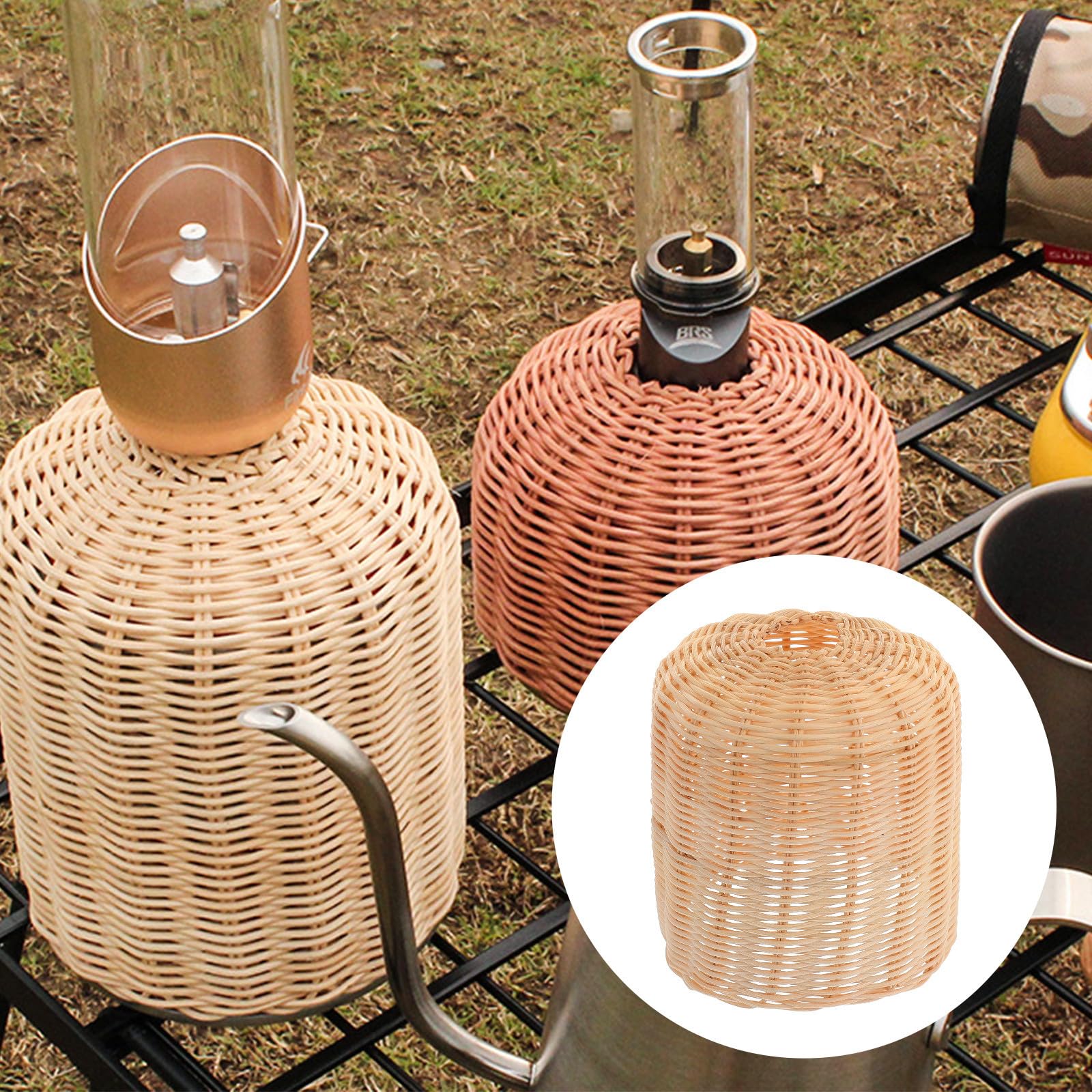 Beaupretty Rattan Gasflaschenhülle Flach mit Aufbewahrungstasche für Gasflaschen Abdeckung für Kochgasflasche Tankdeckel Anti Kollisionsschutz und Rostschutz für Sommerfest und Outdoor