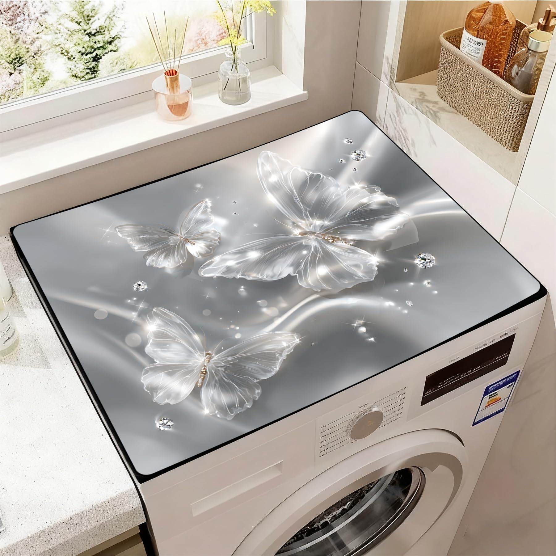Washer and Dryer Covers for the Top, Non-slip Dryer Top Protector Mat, Dust-proof Washing Machine Cover, 23.6" x 19.7" (Butterfly, 23.6" x 19.7")