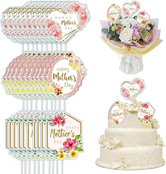 Happy Mothers Day Cake Toppers,30PCS Mothers Day Cake Decorations for Flowers Cupcake Picks Mom Letter Cake Topper Cake Decor for Moms Birthday Party Supplies