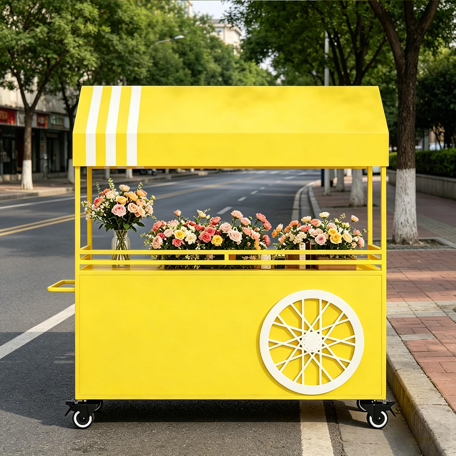 Banco di mostra mobile dell'alimento con il baldacchino & la grande scatola di immagazzinaggio, chiosco del carretto di distribuzione del metallo per il mercato, lo street food &