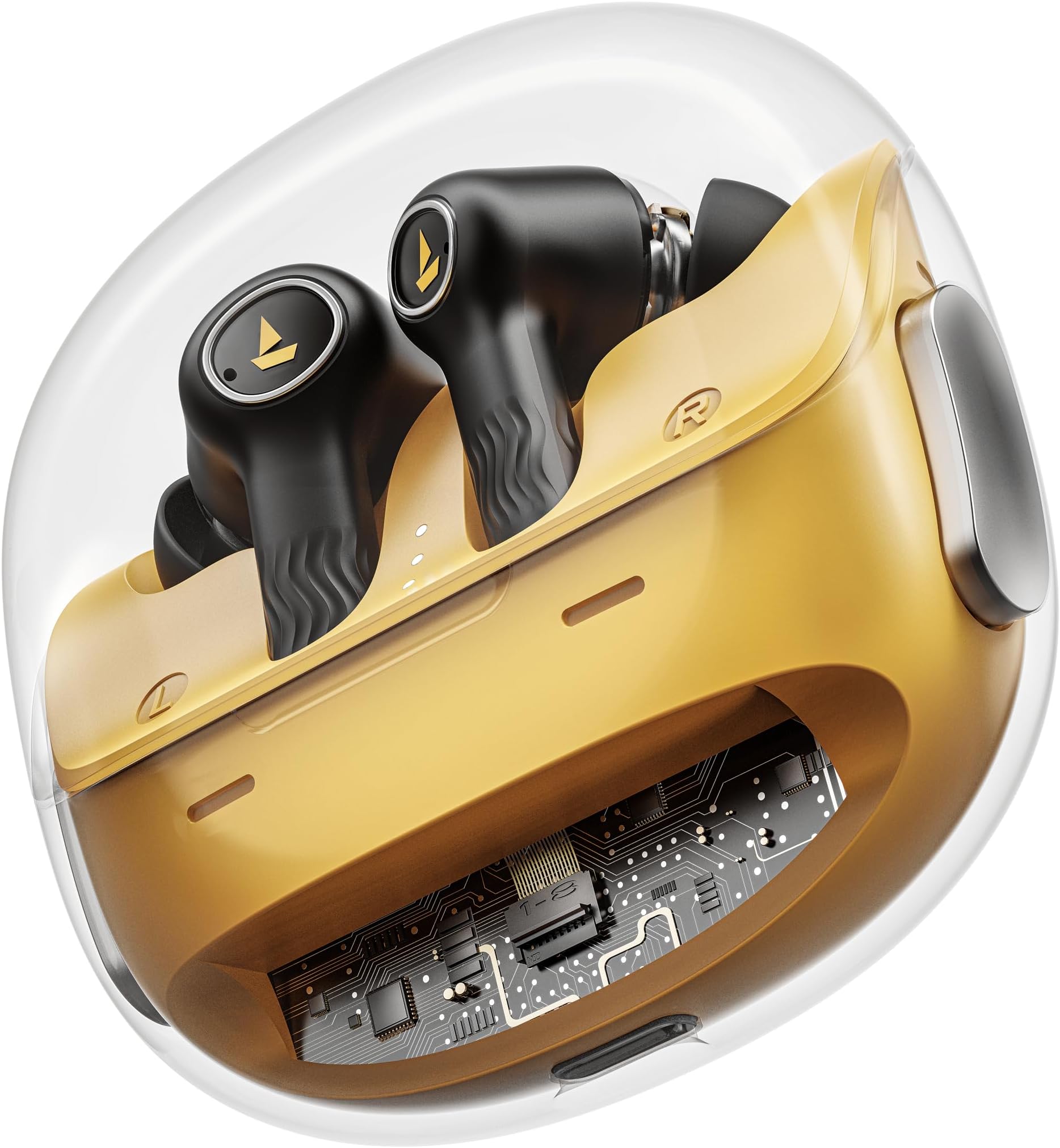 New Launch Nirvana Crystl, Transparent Case,Spatial Audio, ANC(~32dB), 100Hrs Battery,4Mics ENx, Dual Pair,App Support, Bluetooth Earbuds, TWS Ear Buds Wireless Earphones with mic (Yellow Pop)