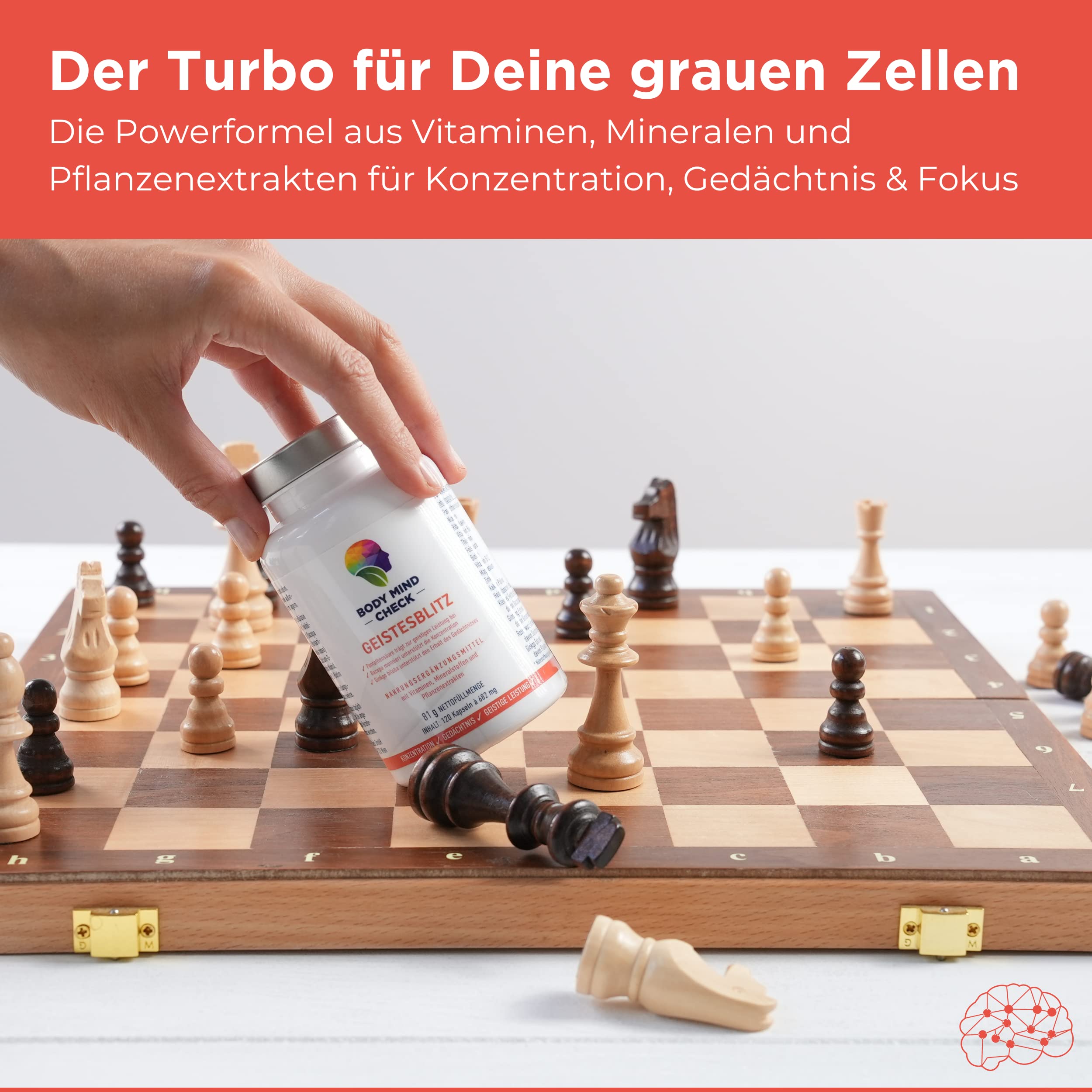 GEISTESBLITZ - natürliche Konzentrations Tabletten zum Lernen und Arbeiten - 120 Brain Booster Focus Kapseln hochdosiert - Focus Booster Gedächtnis Tabletten - Nootropic Gehirn Gedächtniskapseln