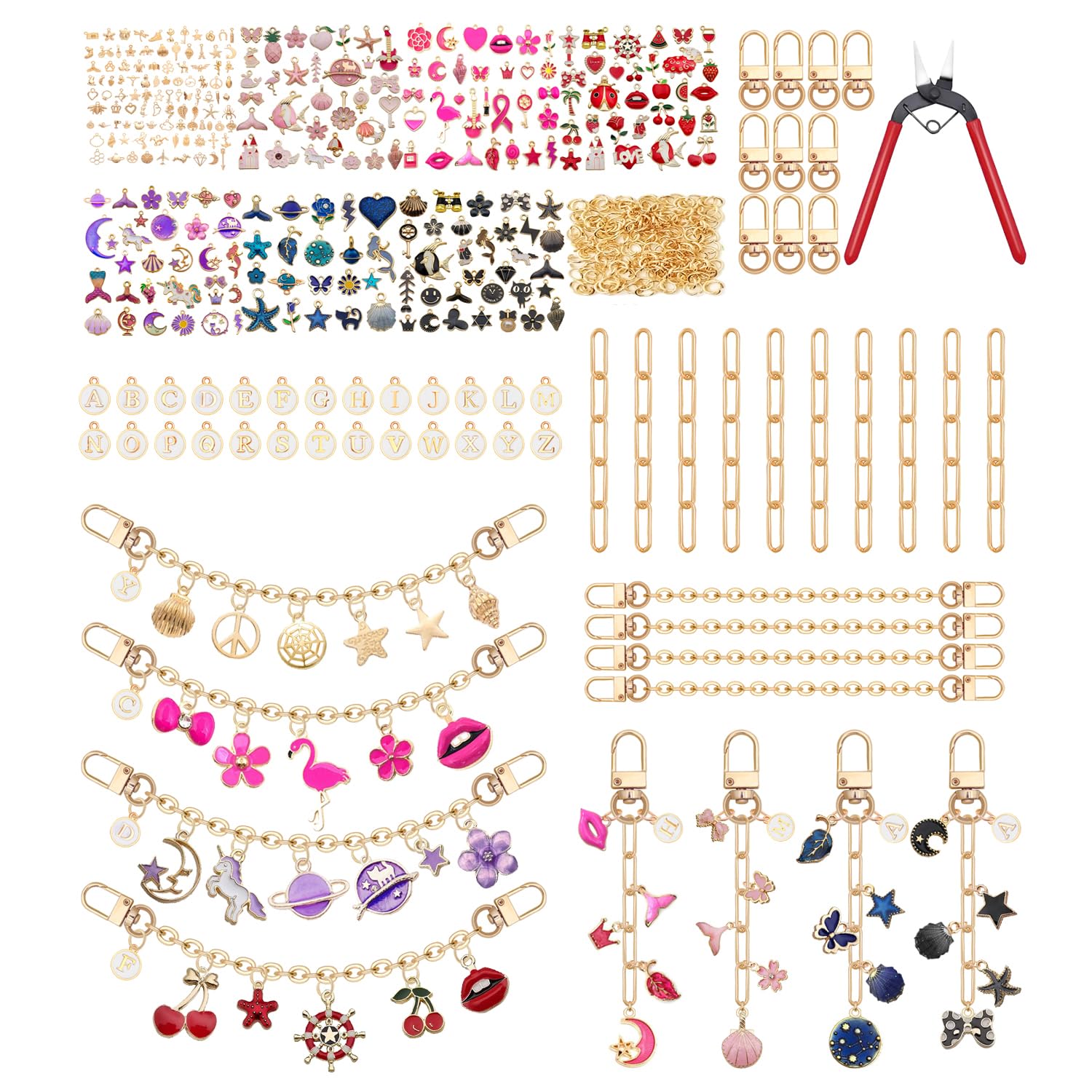 Piyhfir 545Pcs Gold Charms for Jewelry Making Bag & Purse Charms for Handbags Keychain Accessories Kit (Gold Set)