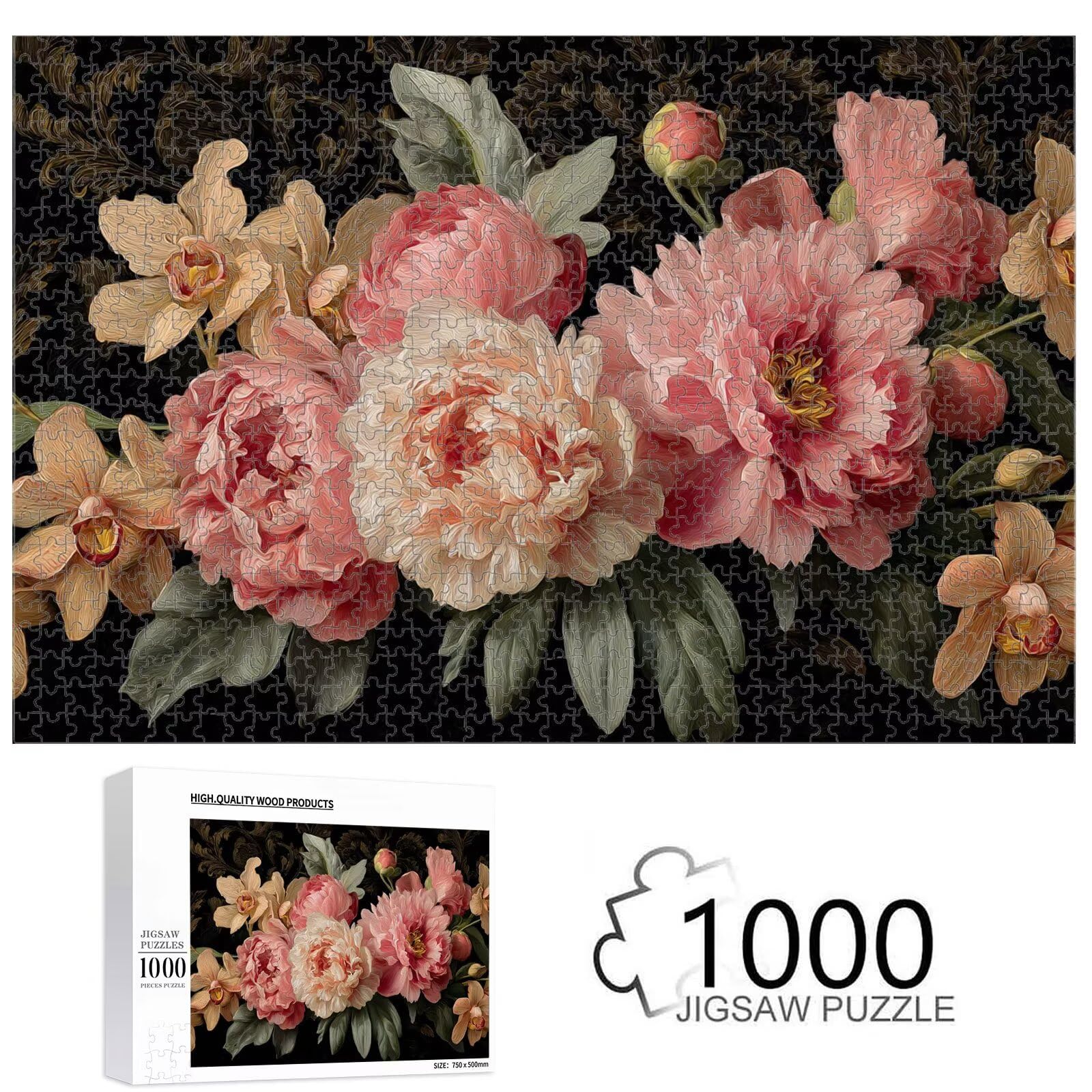 Puzzle 5000 elementów, kwiat i róża trwałe drewniane puzzle 1T#684 | Drewniane puzzle, precyzyjne cięcie, żywe atramenty, relaksujący wypoczynek, wystrój domu, prezent, 105x181cm