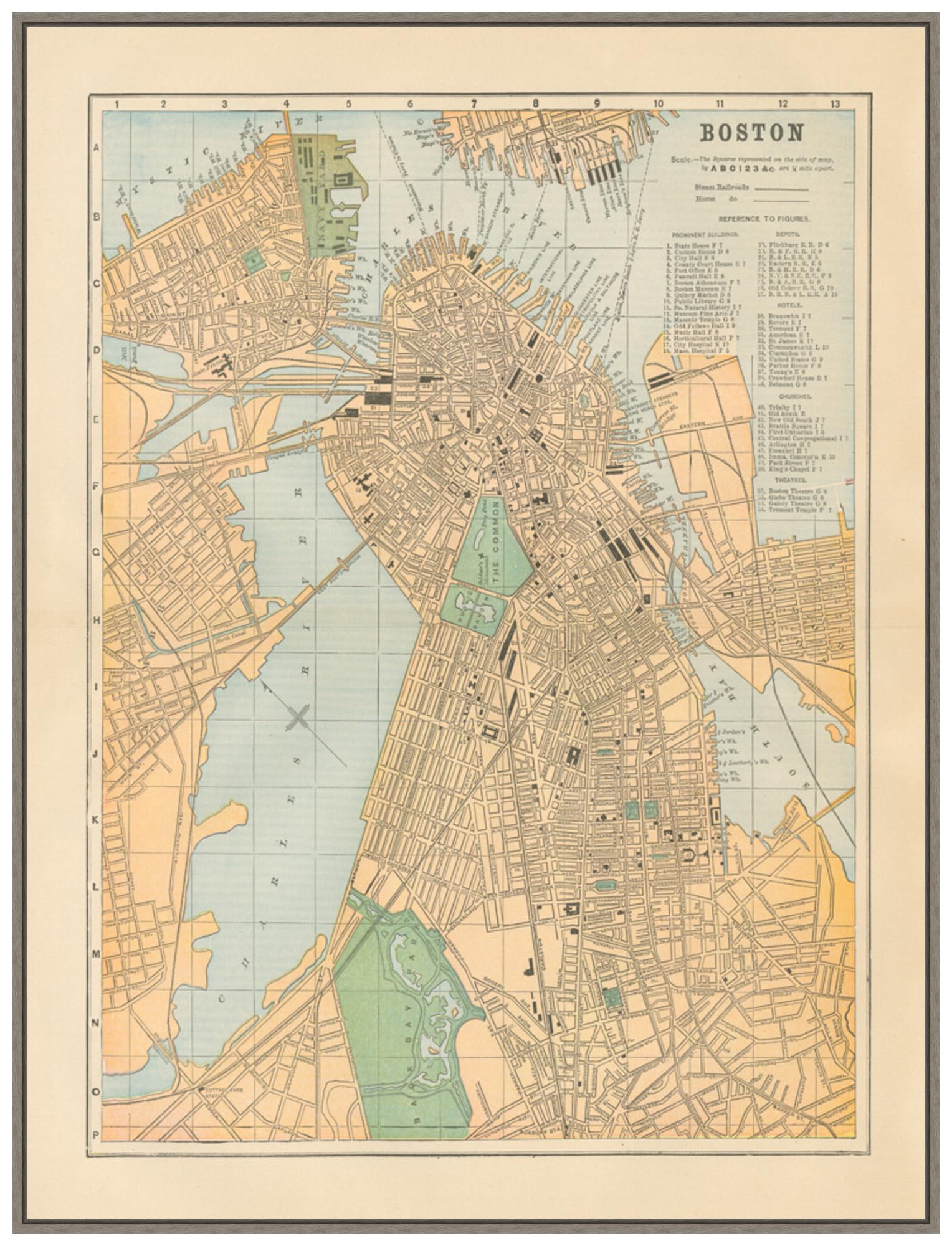 Amanti Art Framed Canvas Wall Art 42x32 Boston Map by Wild Apple Portfolio, Framed Wall Art Canvas, Maps Artwork, Country Rustic Decor, Oversize Poster Painting for Living Room, Bedroom, Bathroom,