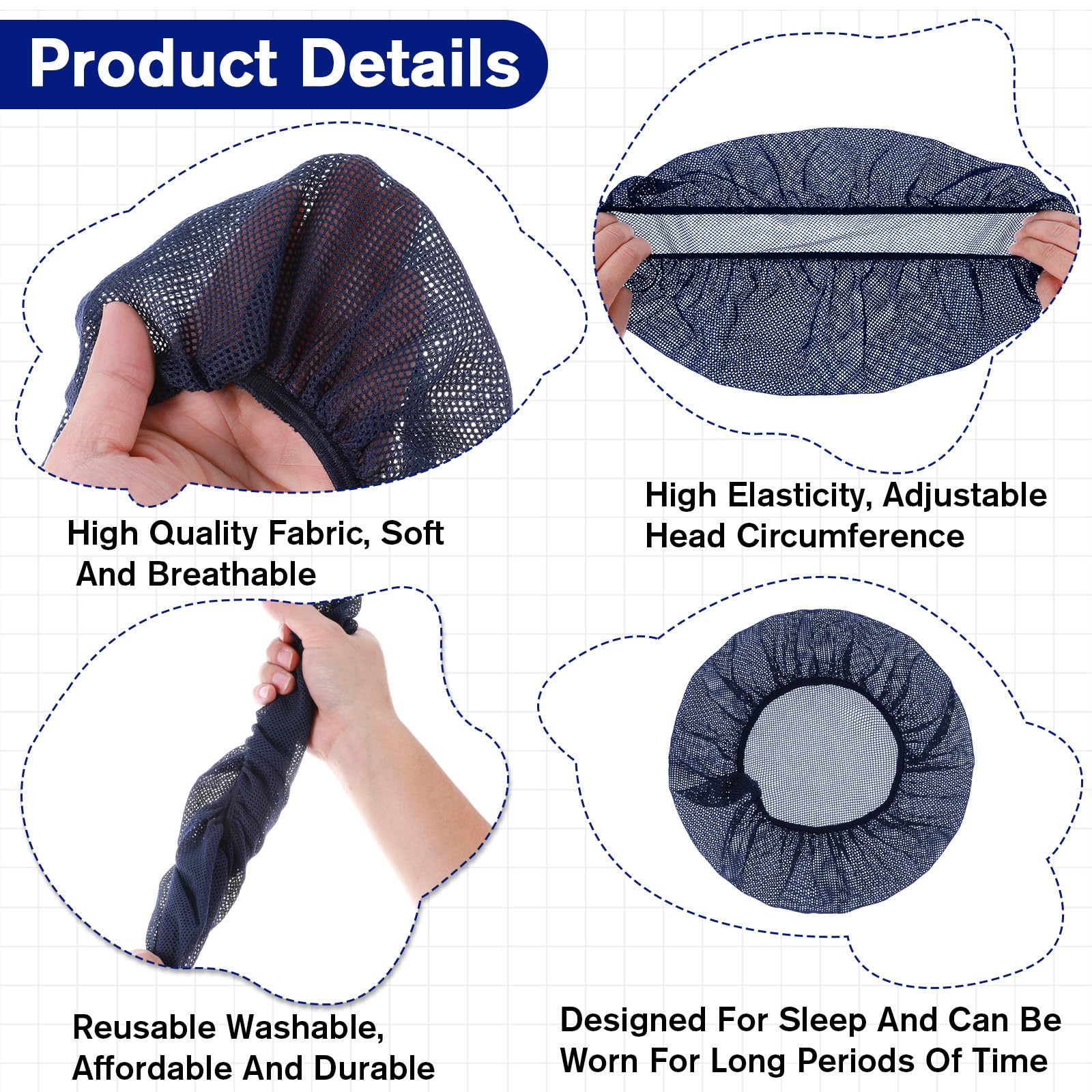 Jeffdad 6 retine per capelli per dormire riutilizzabili da donna