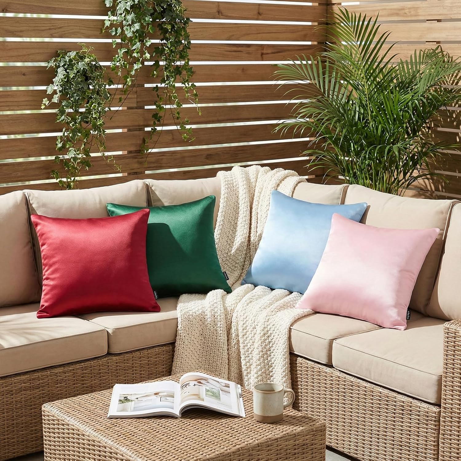 Faylapa 4 Pack Satin Throw Pillow Cases,Dark Pink Heavy Silk Satin Decorative Pillow Covers Solid Dyed Soft Pillow Cover Home Decor,20" x 20"(Case ONLY)