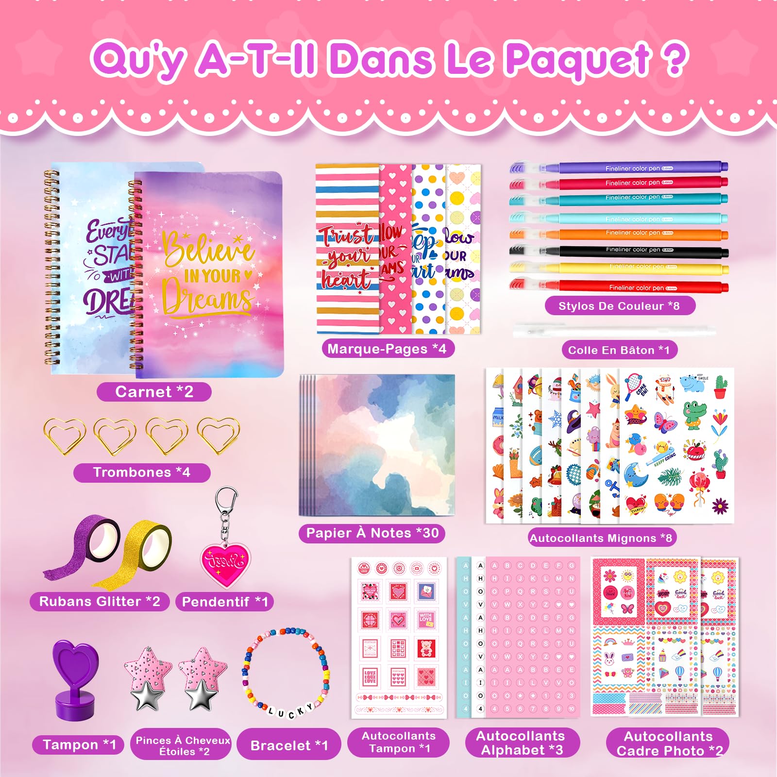 Kit de Journal de Bricolage, Pack 2 Carnets avec Accessoires pour Scrapbooking - Cadeaux Anniversaire pour Filles 8-12 Ans