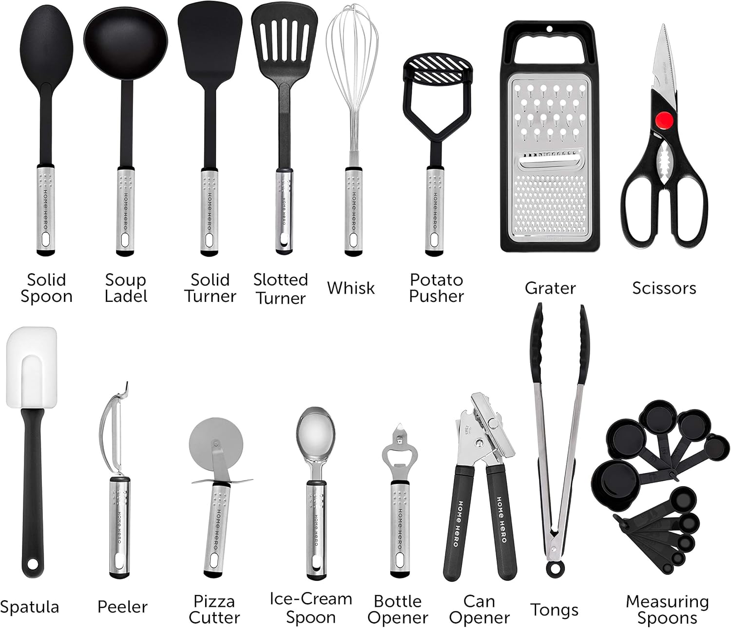 Buy Home Hero Kitchen Utensil Set Nylon Cooking Utensils Kitchen Utensils With Spatula Kitchen Gadgets Cookware Set Kitchen Tool Set 25 Piece Black Online In Vietnam B075mdq977
