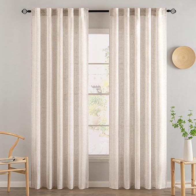 Cortinas de Lino Blanco Natural MIULEE 84" Largo, 2 Paneles miniatura 2