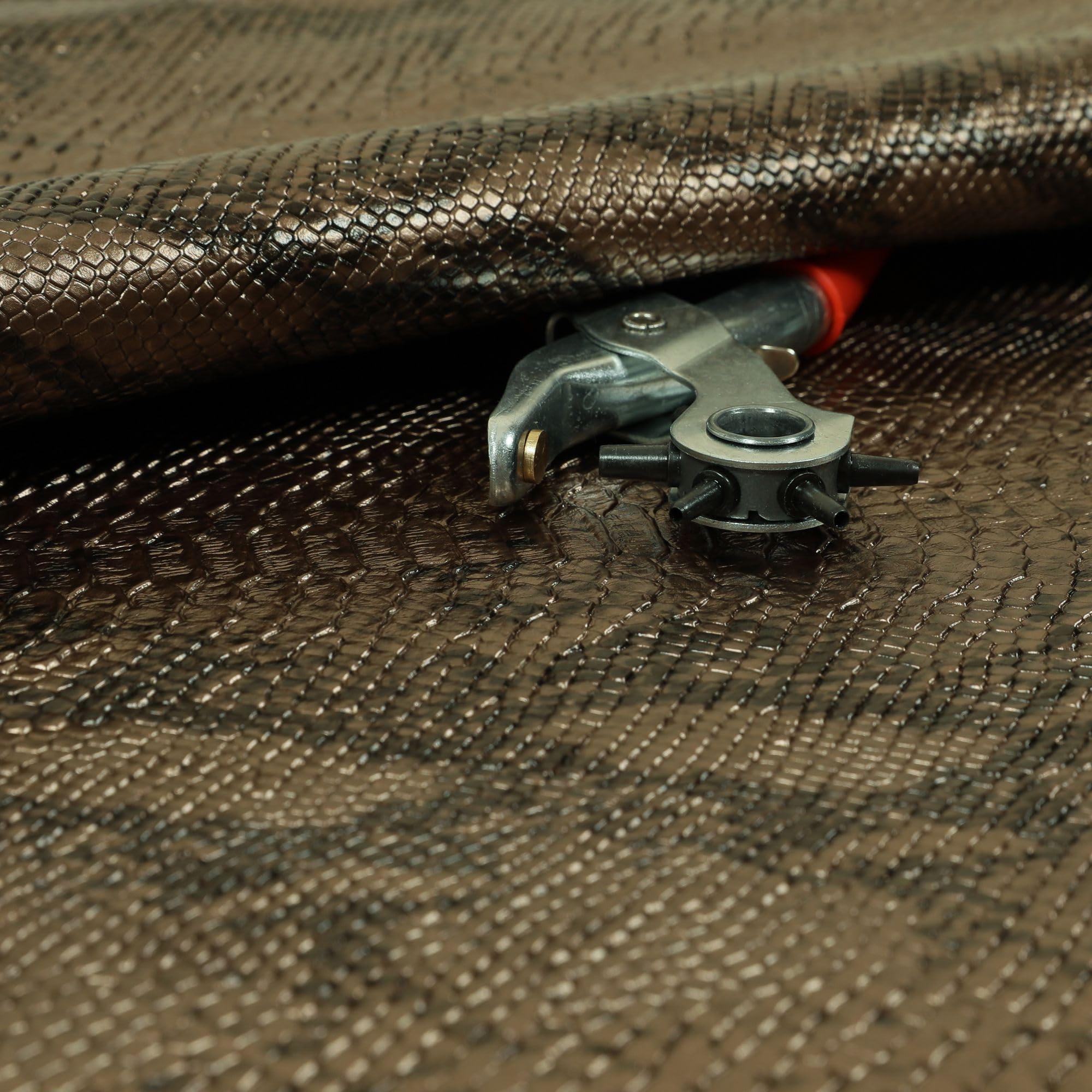 Redbrick Mill Fabrics Flame Retardant Animal Snake Scales Textured Pattern Jewel Brown Faux Leather Vinyl Upholstery Fabric by The Metre (Per Metre)