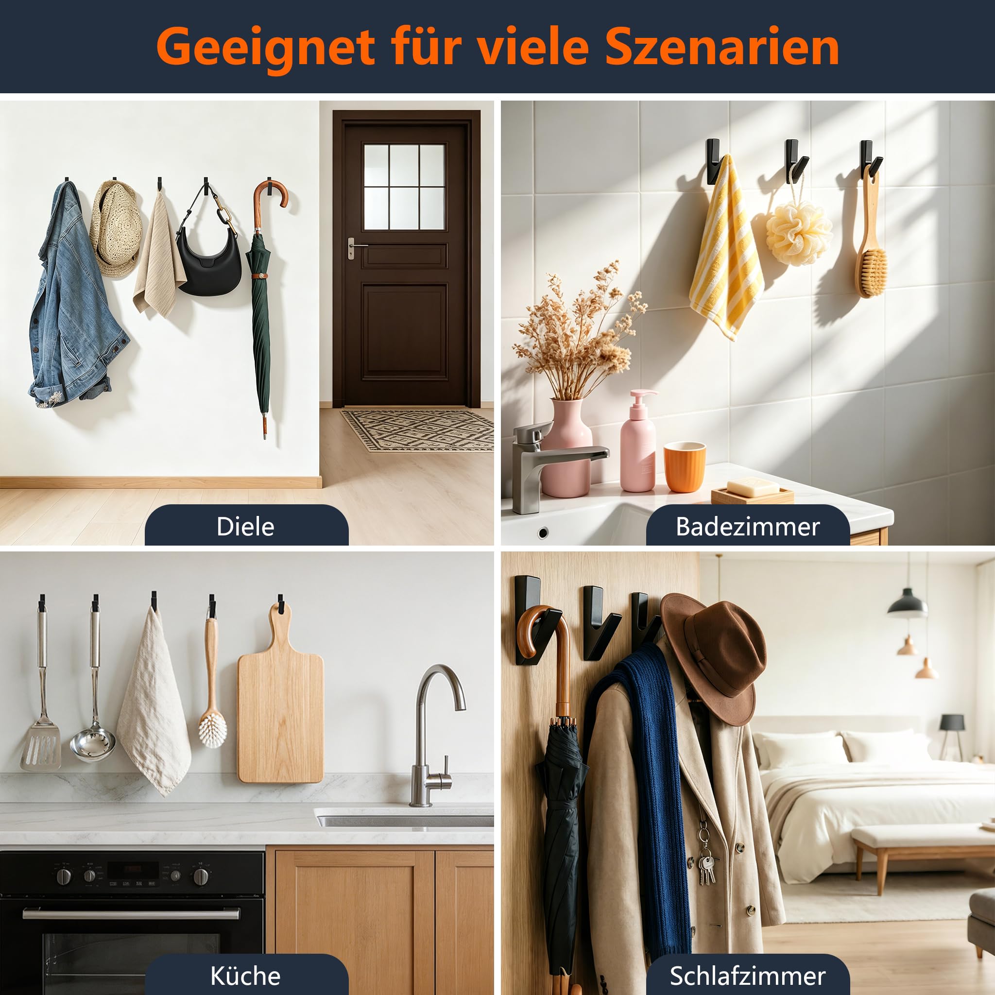 Honvin 8 Ganci Gppendiabiti, Ganci in Alluminio, Ganci da Parete da Avvitare, Ganci da Parete per Camera da Letto, Soggiorno e Bagno, Appendiabiti da Parete per Giacche, Cappelli, Asciugamani e Borse