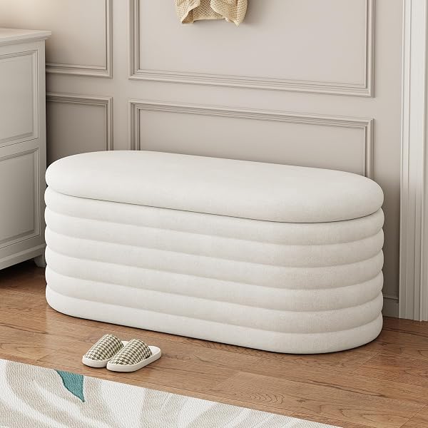FAVSH Storage Ottoman Bench 40 inch Upholstered Chenille Fabric Storage Bench for Bedroom End of Bed Stool Aesthetic Lar