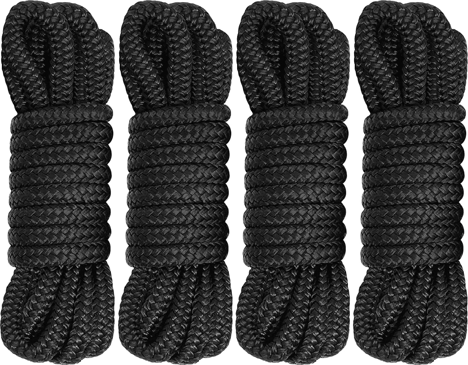 Boots-Dockleinen 1,27 cm x 4,9 m, doppelt geflochtene Nylon-Dockleinen für Boote und Pontons, Marine-Grade-Nylon-Dockleine mit einem 30,5 cm Öse, ultimatives Marine-Seil, Bootszubehör, Schwarz, 4