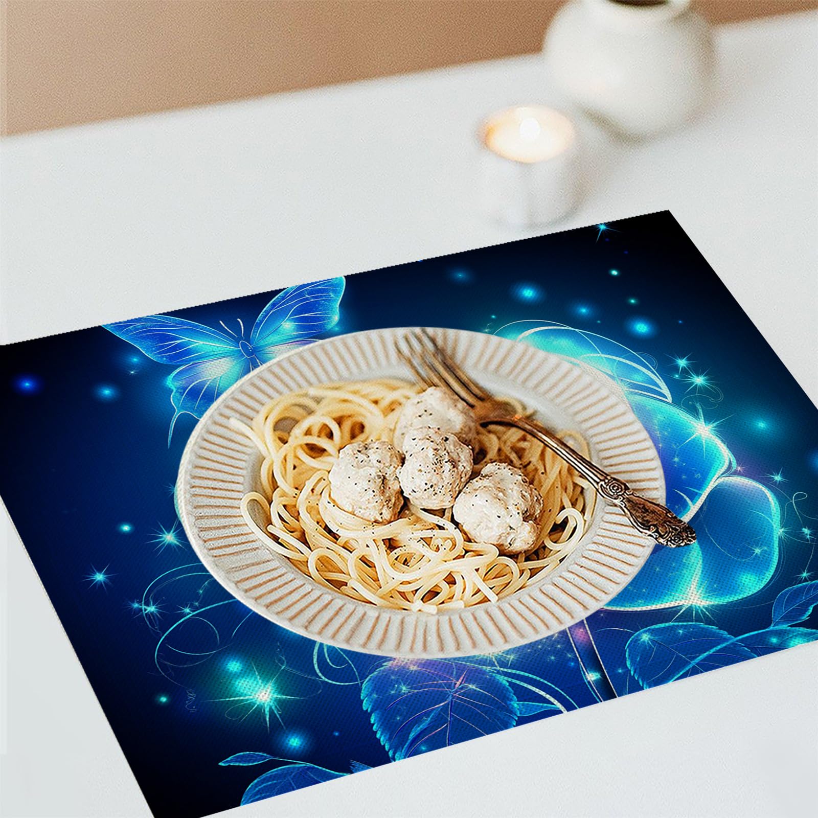 8 Pezzi Tovagliette Americana Sogno - Tovaglietta Americane in Cotone e Lino Farfalla rosa blu Lavabili Sottopiatto per Sala da Pranzo Tavolo da Cucina 45 ×30 cm
