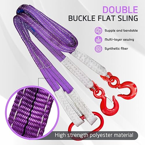 Miniatura 3 de Correas de elevación con ganchos, 5 pies, capacidad de 4400 libras, paquete de 2 correas de poliéster, correas de aparejo moradas para motores, grúas