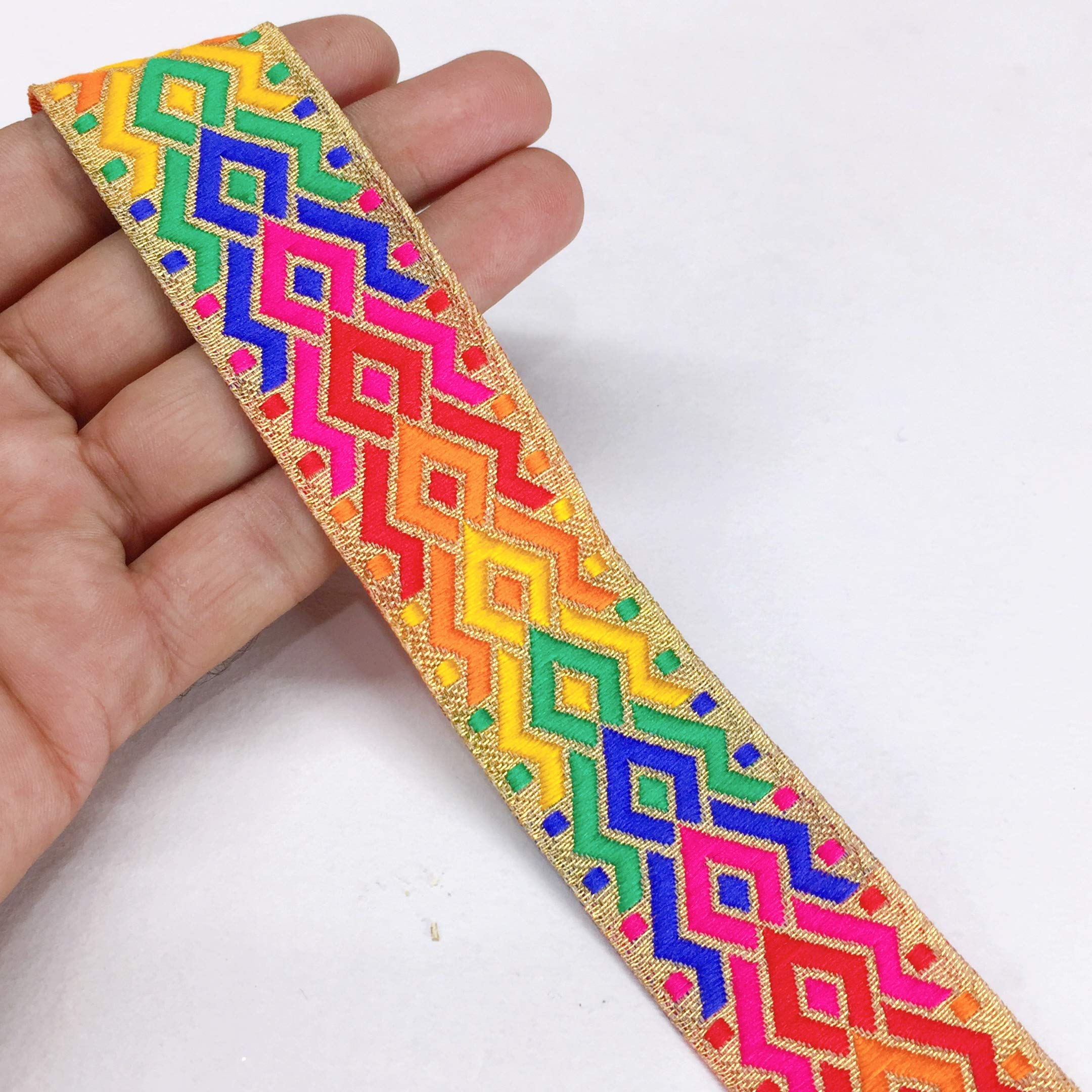 Lami 9 Meters Multi Color Phulkari Jacquard Ribbon Decorative Festival Packaging Ribbon Lace Trim