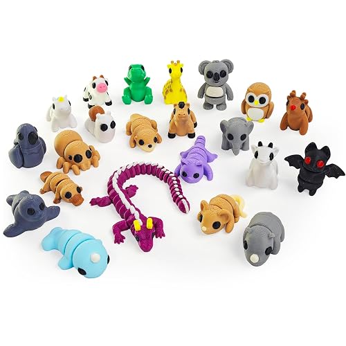 NEXT STOP M Easter Basket Stuffers, 22 Pcs Mini 3D Printed Animal Figurines Set,Articulated, Flexible, and Exquisitely Cute Fidget Toys for Play and Display, Fillers of Easter Egg - Animal Z