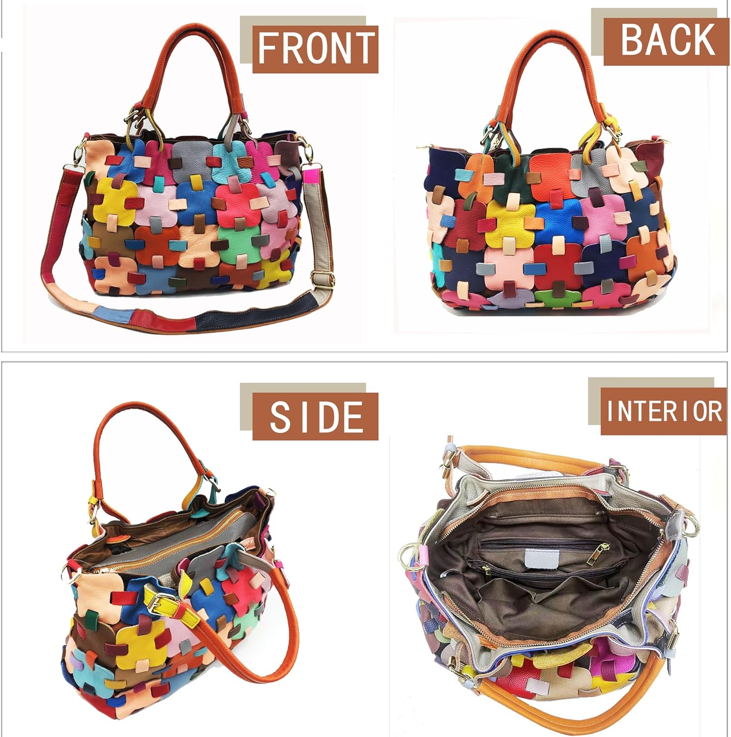 Handmade Cowhide Multi-color Block Random Stitching Unique Style Women's Bag - Crossbody, Shoulder and Handheld - Image 6