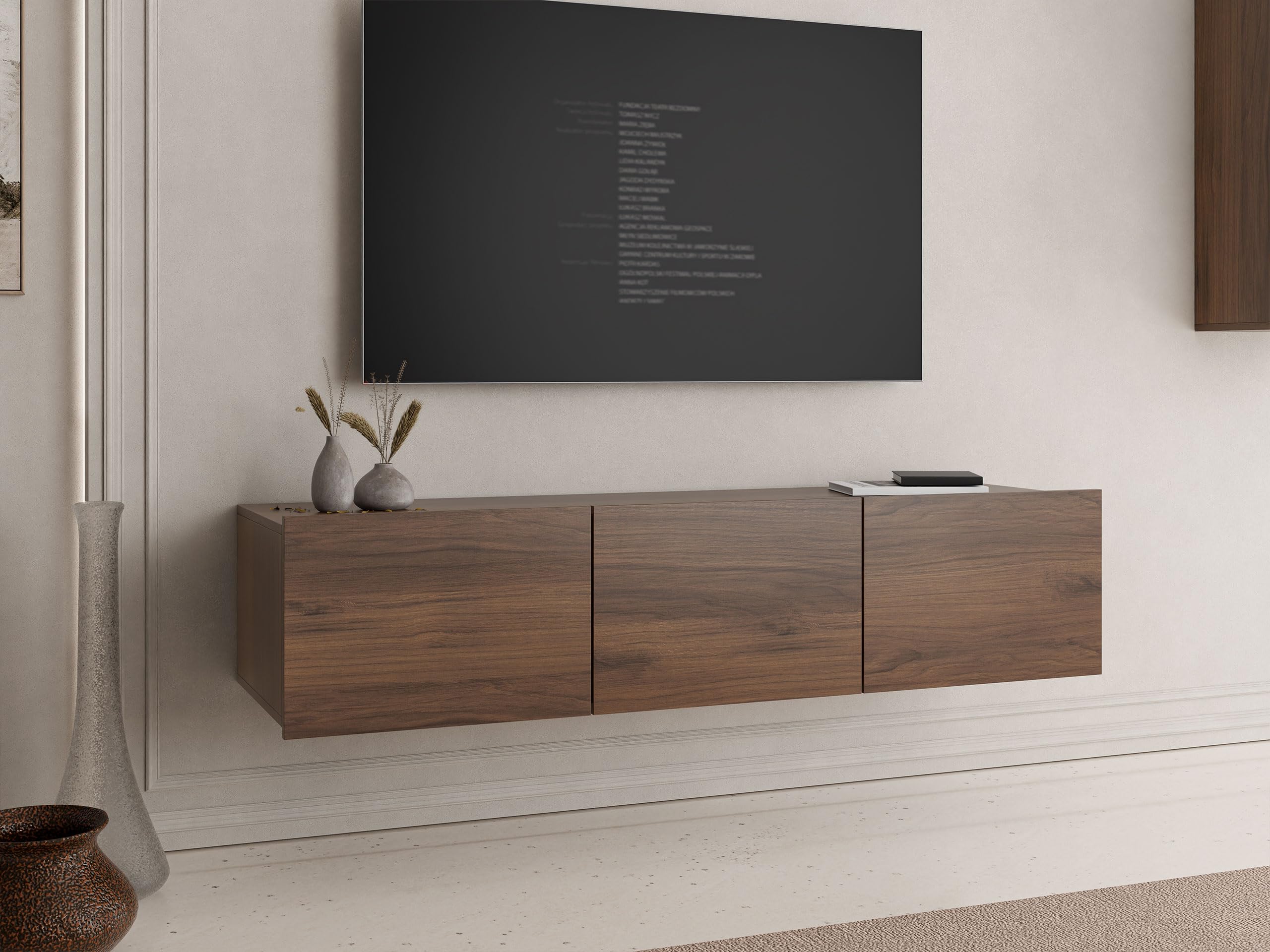 Mirjan24 TV-Lowboard Calabrini 150 BR04 mit Hängeschrank (Nuss Warmia)