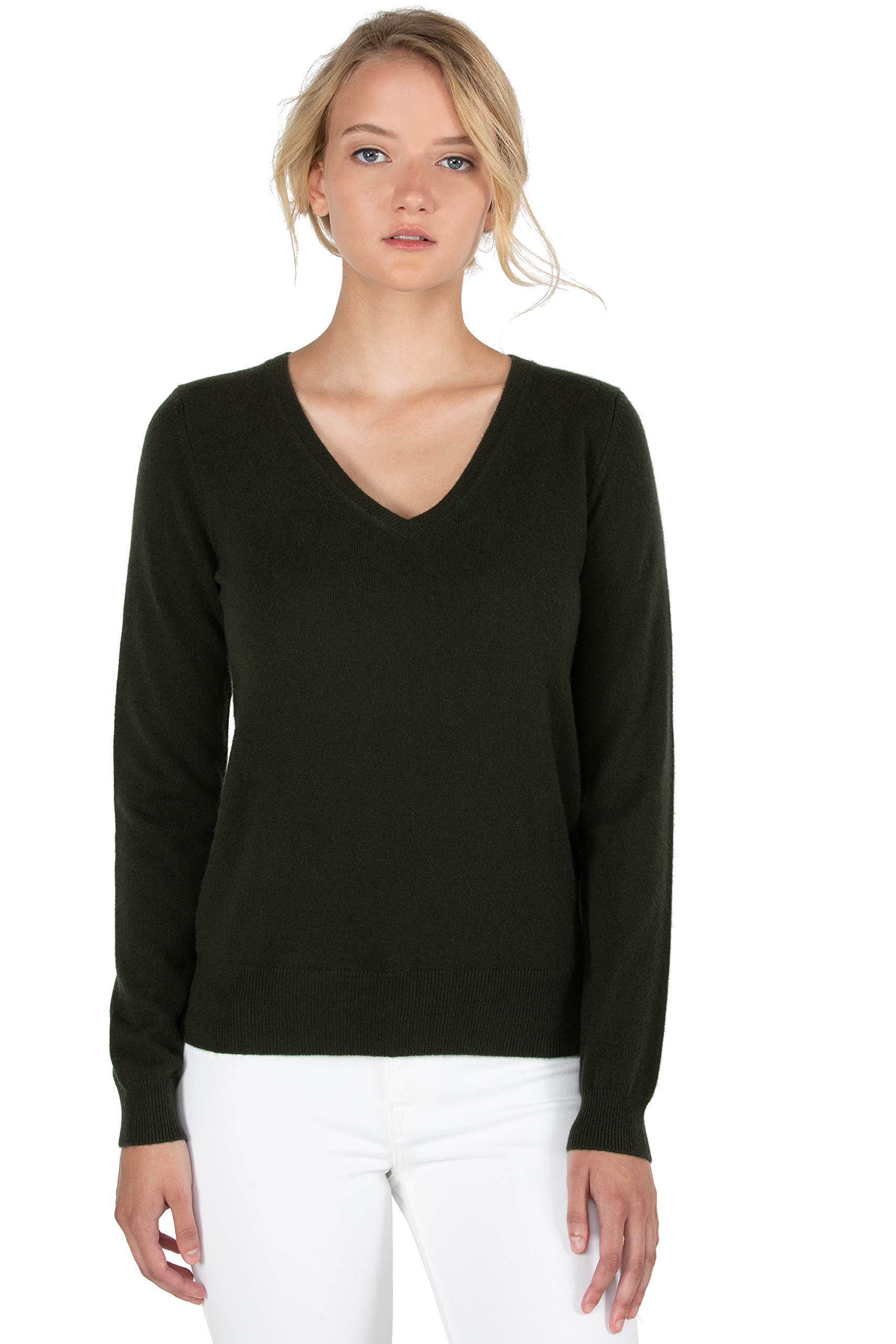 JENNIE LIUWomen's 100% Pure Cashmere Long Sleeve Pullover V Neck Jumper