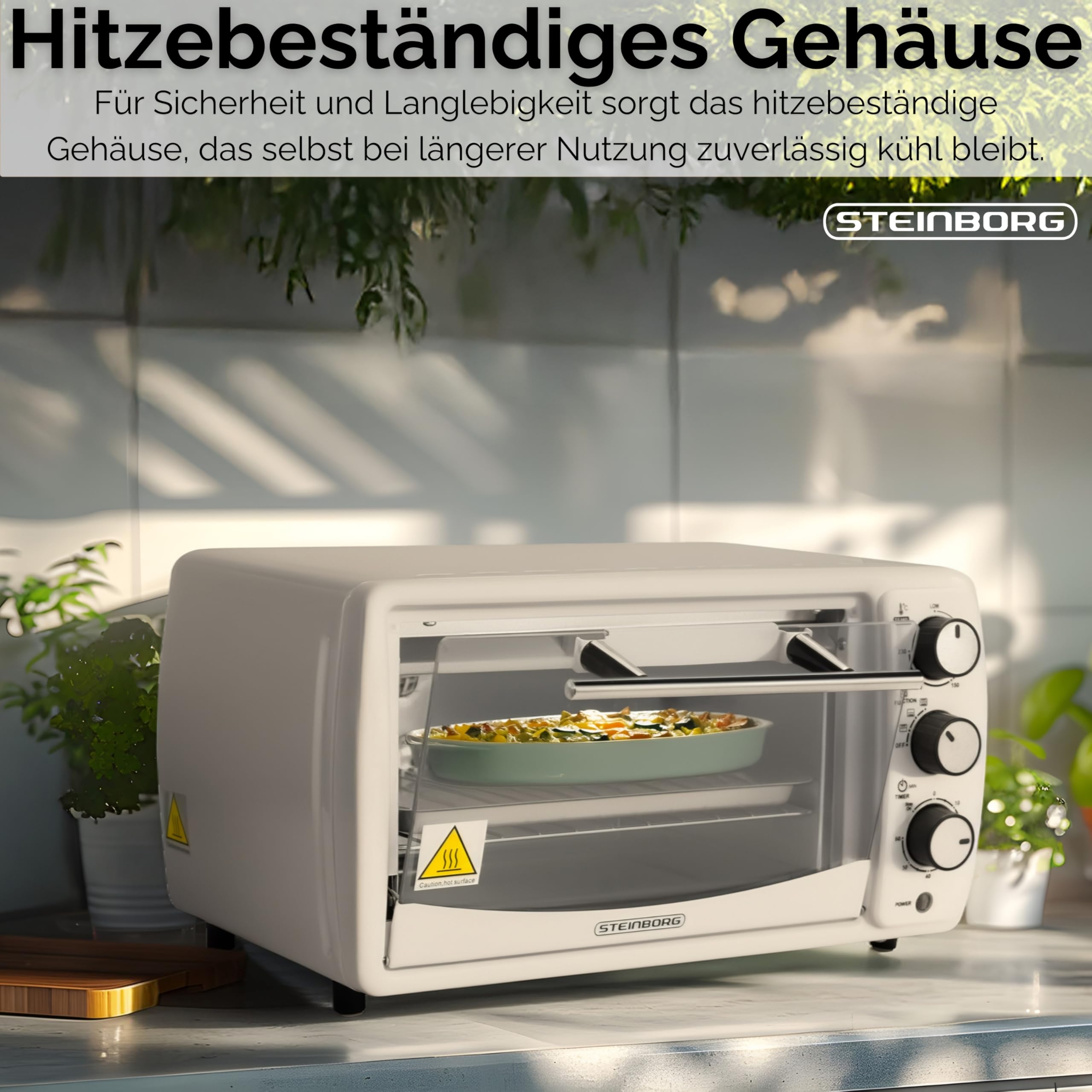 Mini Backofen 13 Liter 1200 Watt Pizzaofen 65°-230°C Timer aufklappbares Krümelblech Minibackofen Kleiner Oven