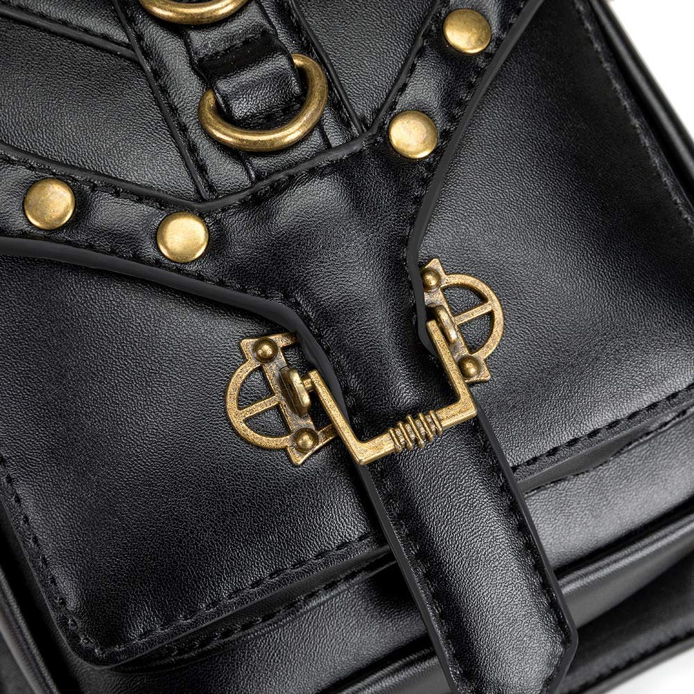 Steampunk Waist Bag Fanny Pack Fashion Gothic Leather Shoulder Crossbody Messenger Bags Thigh Leg Hip Holster Purse Travel Pouch Hiking Sport Chain Bags for Women Men