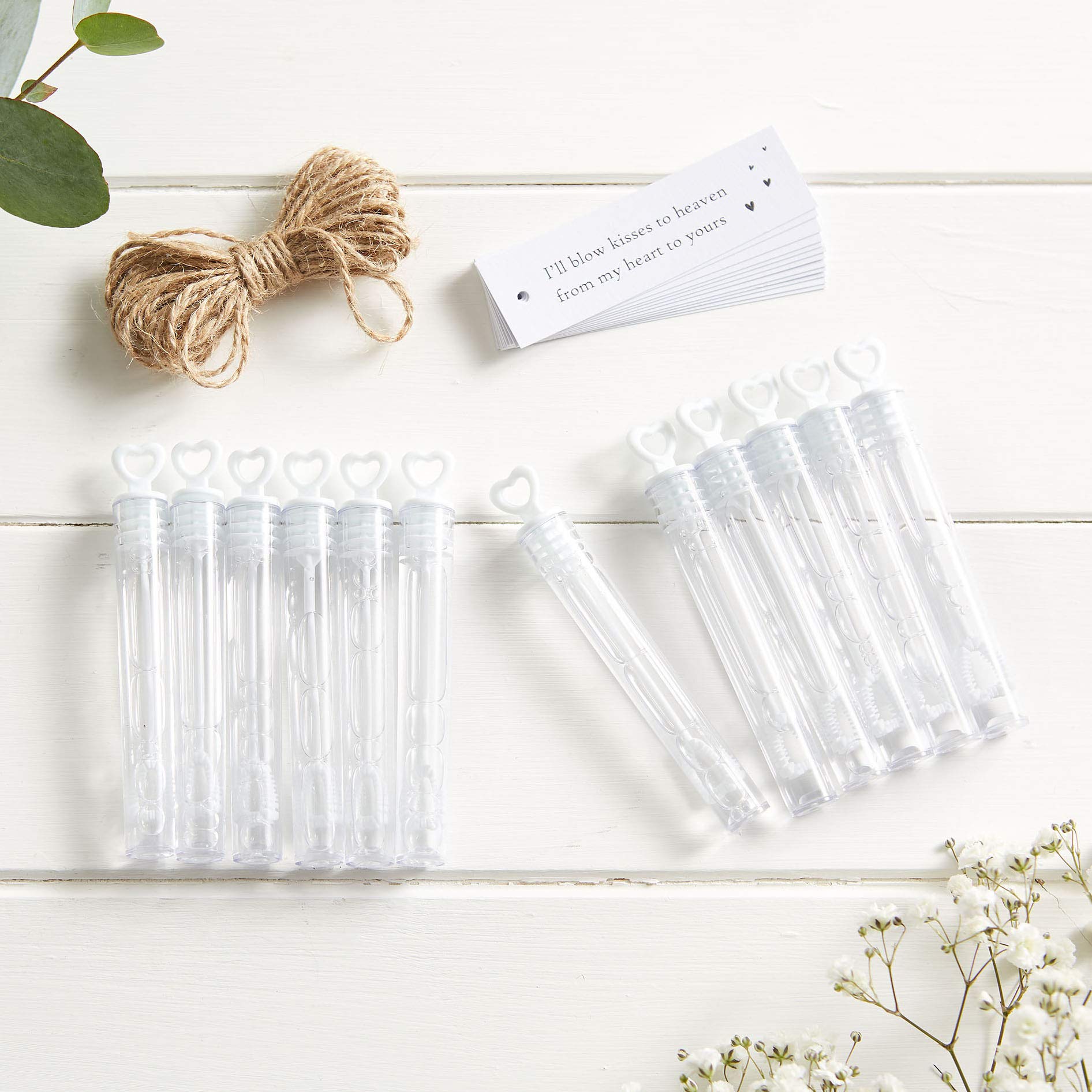 ANGEL & DOVE 12 Bubble Mix Funeral Favours with White Tags - 'I'll Blow Kisses to Heaven from My Heart to Yours' - Memorial, Condolence, Celebration of Life
